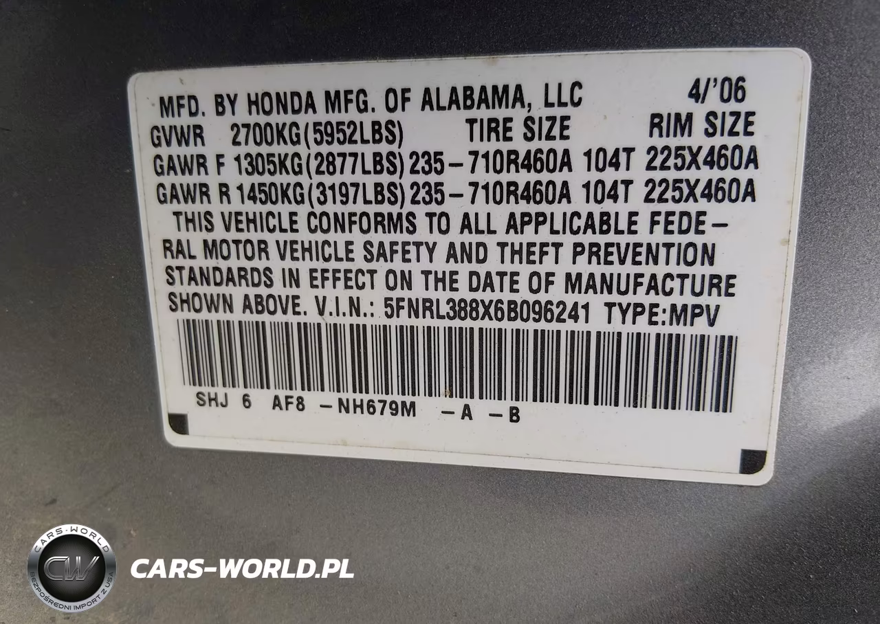 2006 Honda Odyssey Touring VIN:5FNRL388X6B096241 - 9