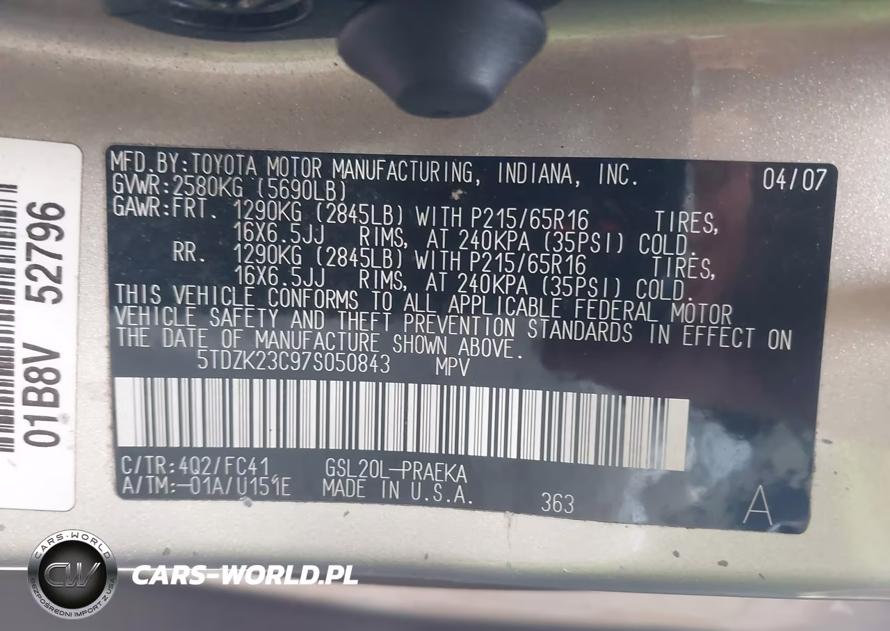 2007 Toyota Sienna Ce-Le VIN:5TDZK23C97S050843 - 9