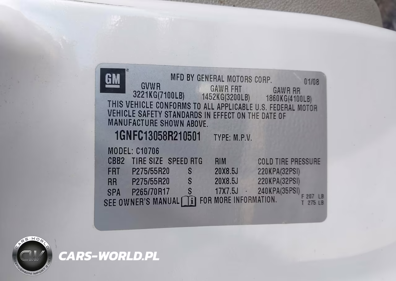 2008 Chevrolet Tahoe Ltz VIN:1GNFC13058R210501 - 7