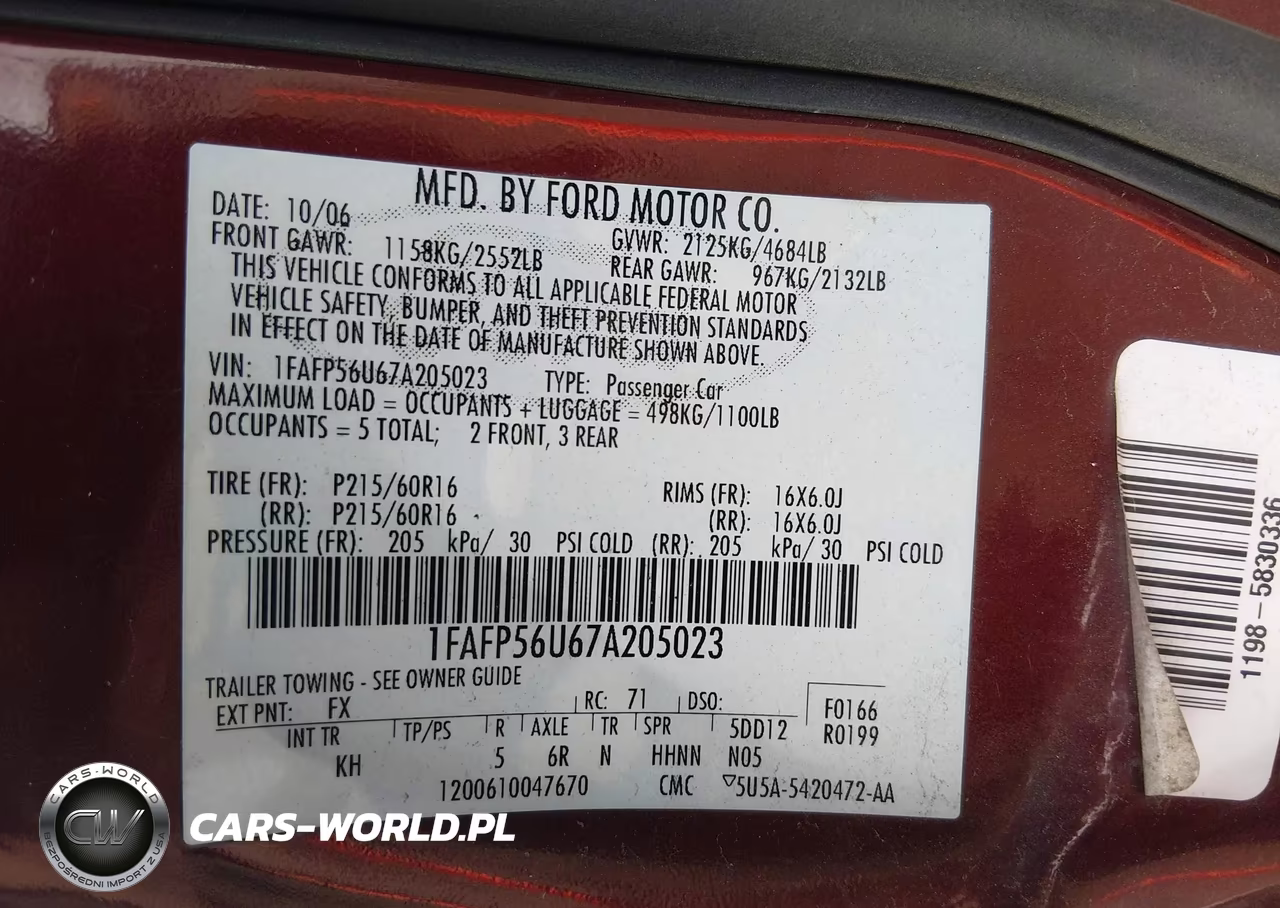 2007 Ford Taurus Sel VIN:1FAFP56U67A205023 - 9