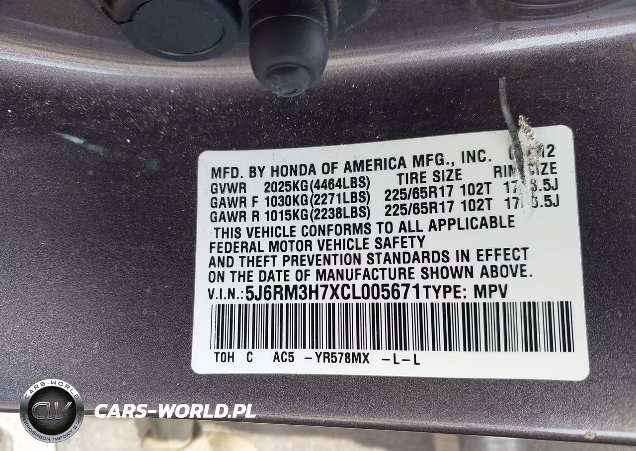 2012 Honda Cr-V Ex-L VIN:5J6RM3H7XCL005671 - 9