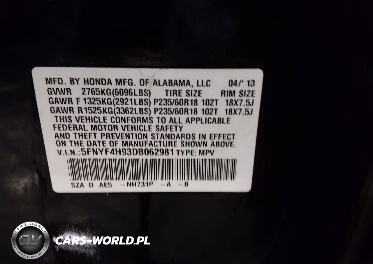 2013 Honda Pilot Touring VIN:5FNYF4H93DB062981 - 9