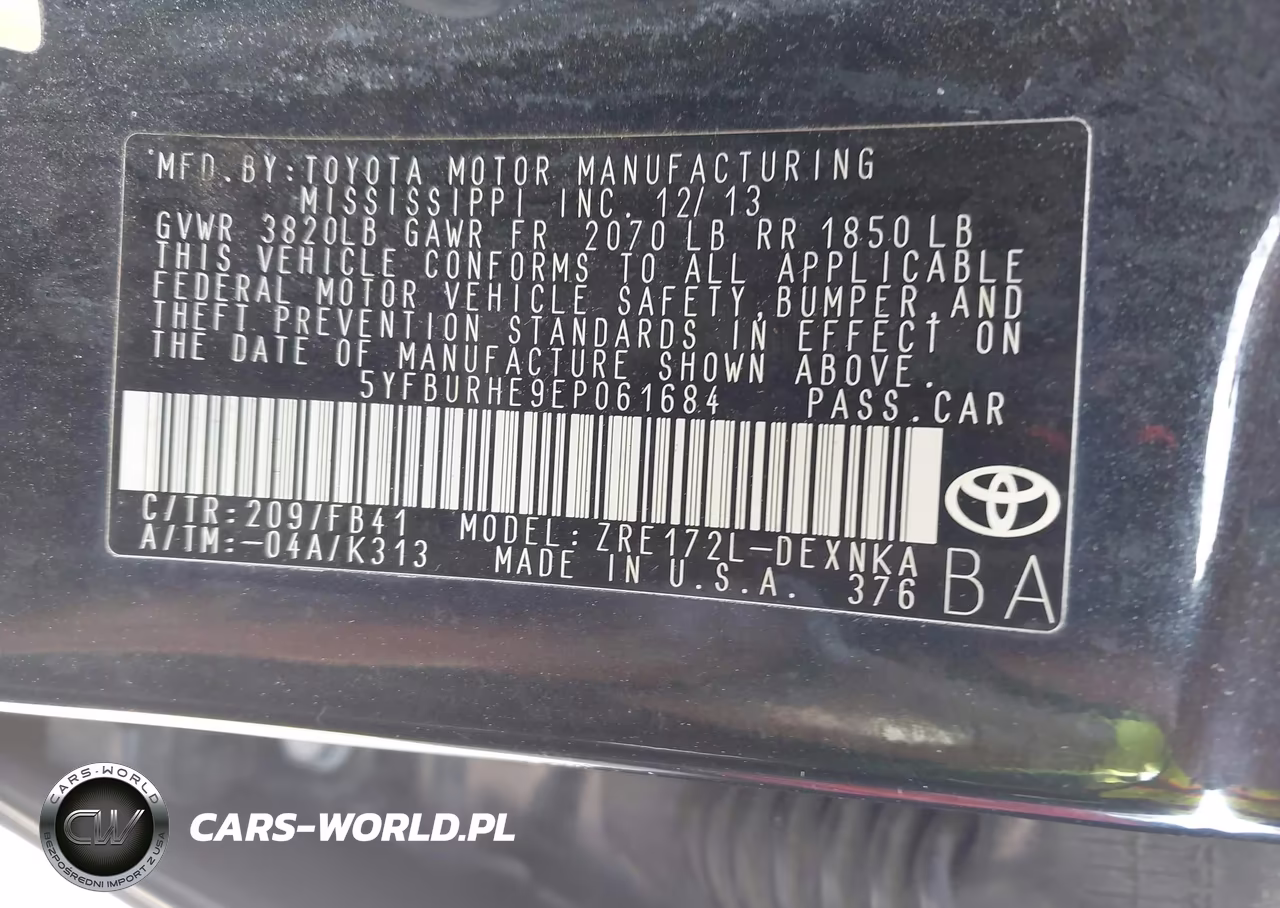 2014 Toyota Corolla Le VIN:5YFBURHE9EP061684 - 9
