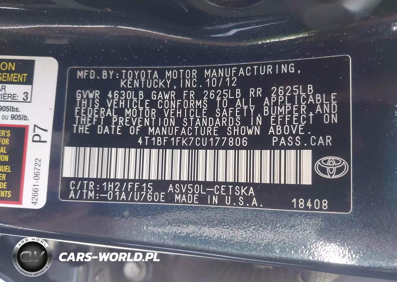 2012 Toyota Camry Se VIN:4T1BF1FK7CU177806 - 9