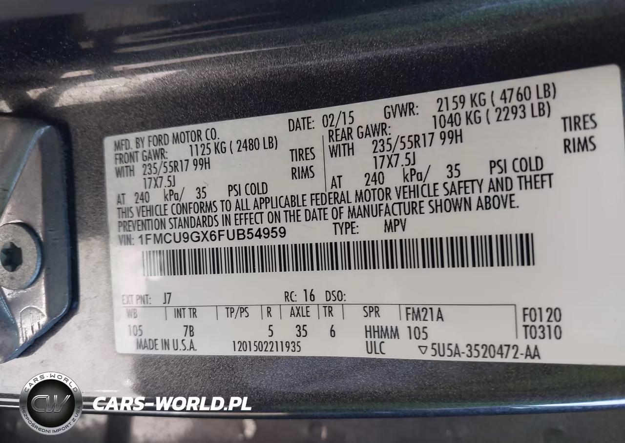 2015 Ford Escape Se VIN:1FMCU9GX6FUB54959 - 9