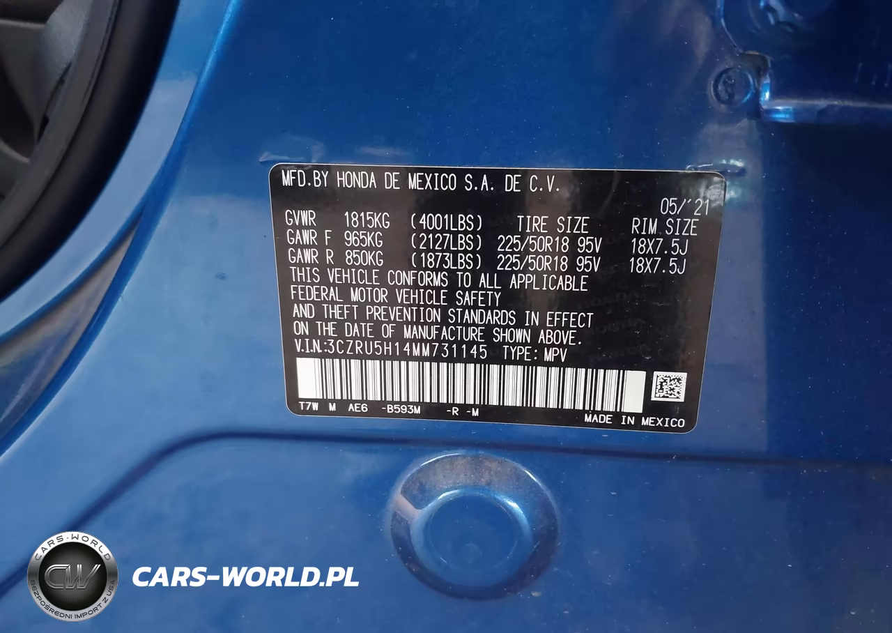 2021 Honda Hr-V 2Wd Sport VIN:3CZRU5H14MM731145 - 9
