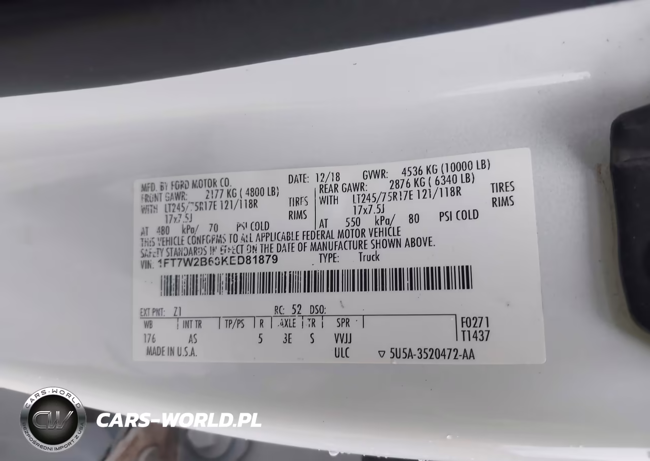 2019 Ford F-250 Xl VIN:1FT7W2B60KED81879 - 9