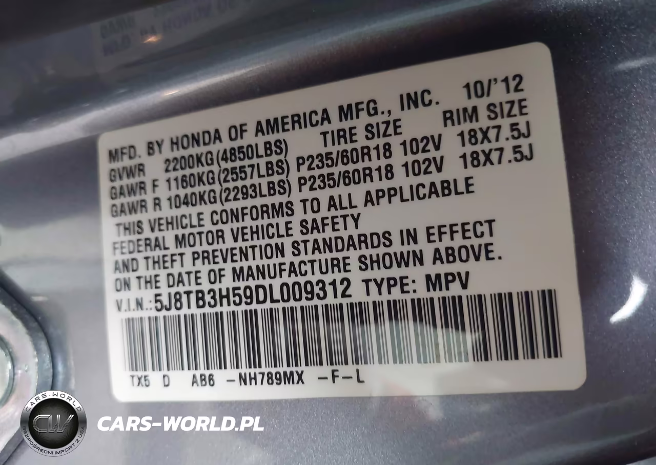 2013 Acura Rdx VIN:5J8TB3H59DL009312 - 9