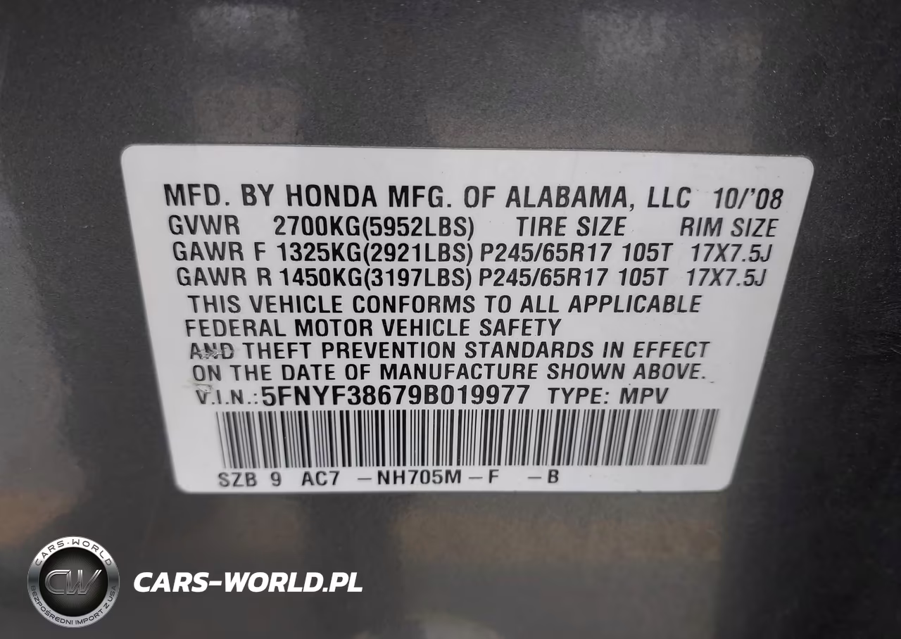 2009 Honda Pilot Ex-L VIN:5FNYF38679B019977 - 9