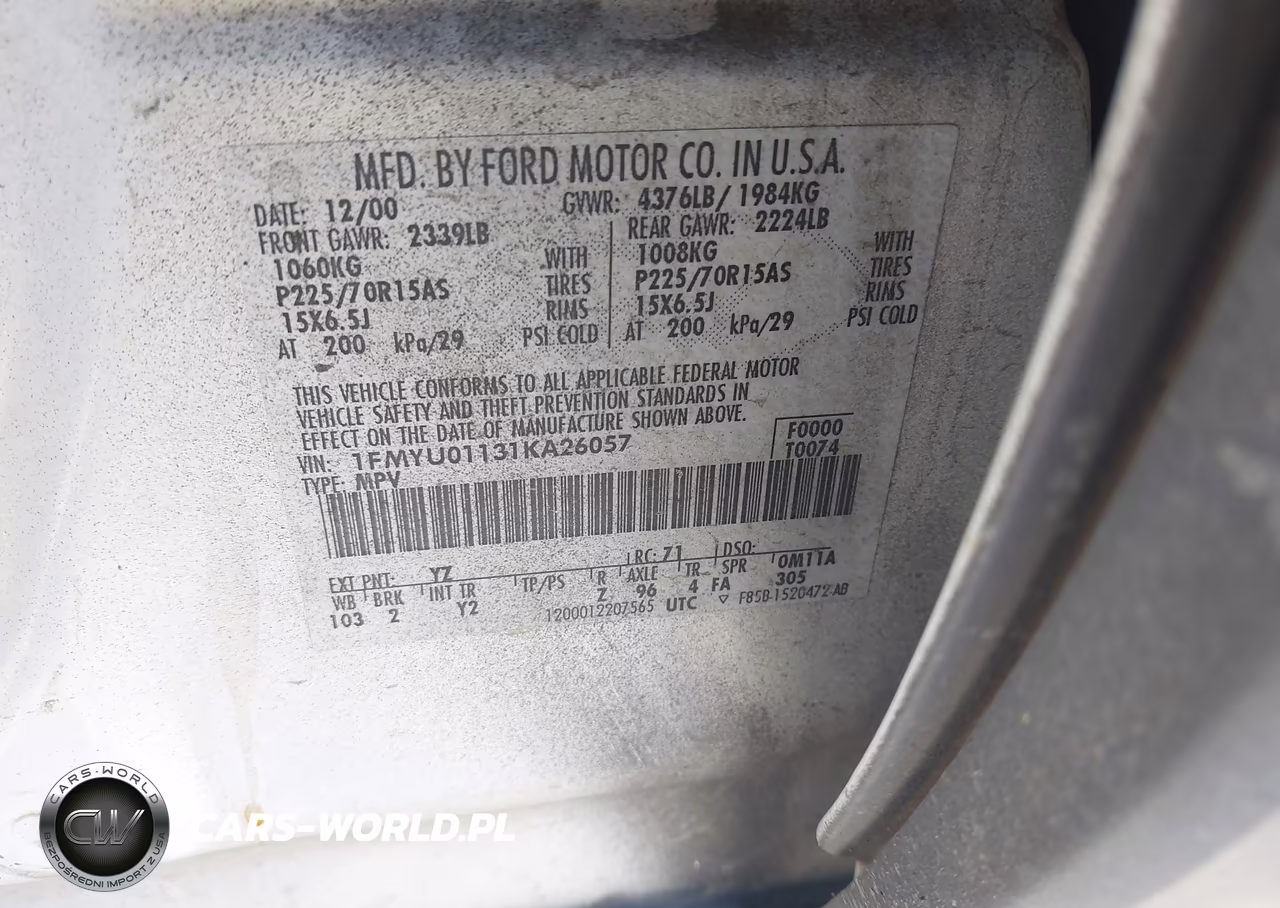 2001 Ford Escape Xls VIN:1FMYU01131KA26057 - 9