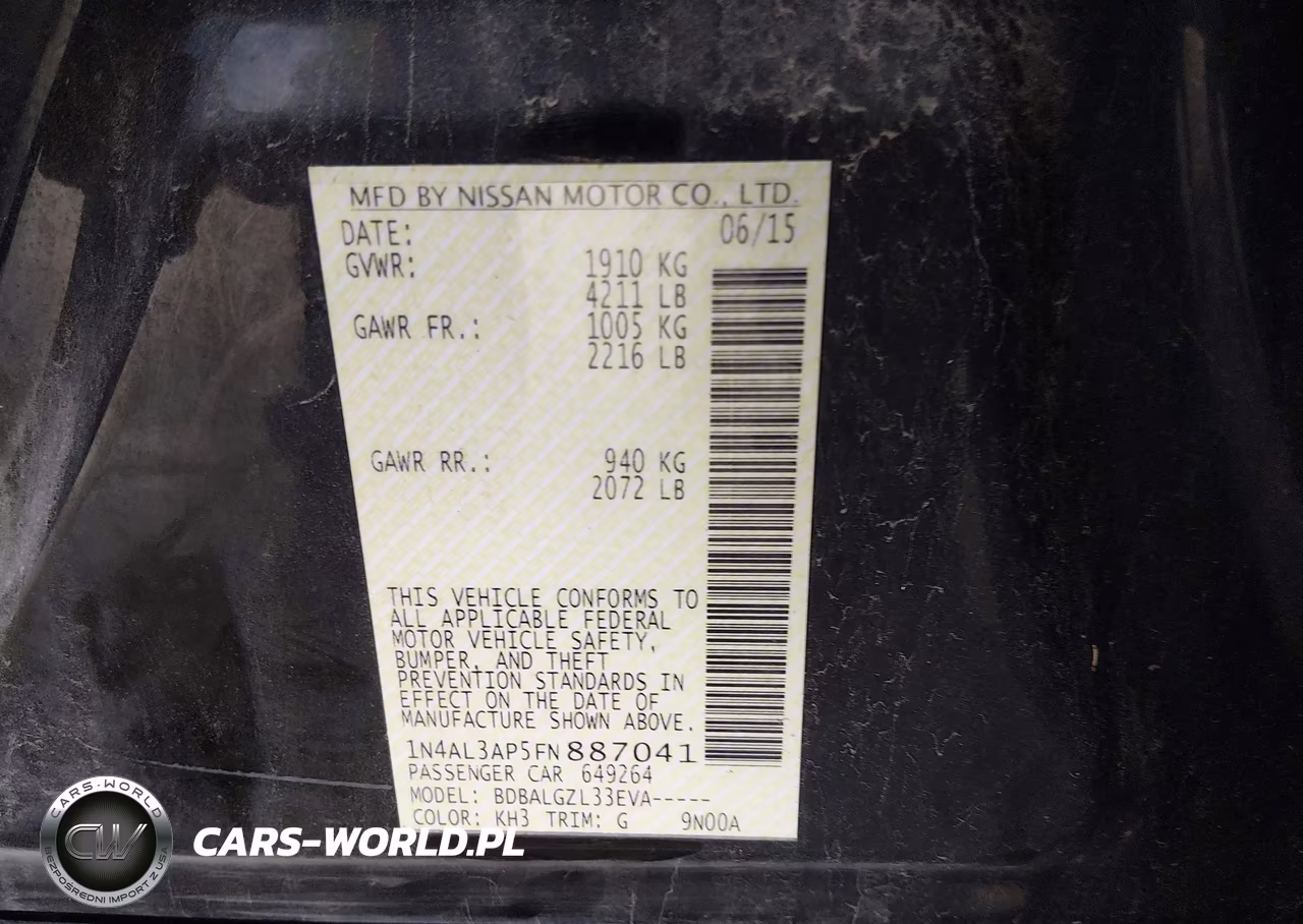 2015 Nissan Altima 2.5-2.5 S-2.5 Sl-2.5 Sv VIN:1N4AL3AP5FN887041 - 9