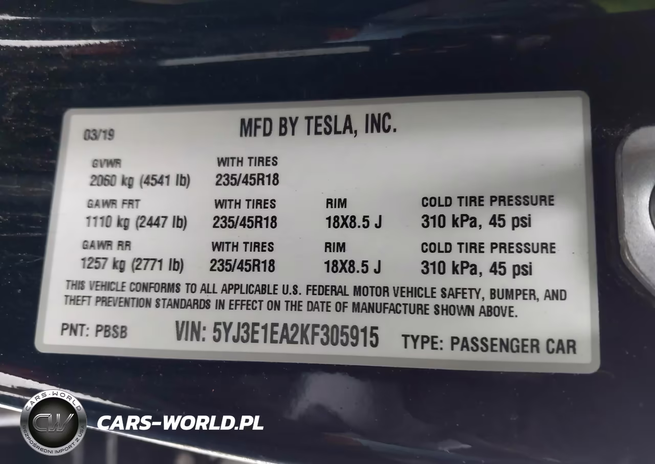 2019 Tesla Model 3 Long Range-Mid Range-Standard Range-Standard Range Plus VIN:5YJ3E1EA2KF305915 - 9