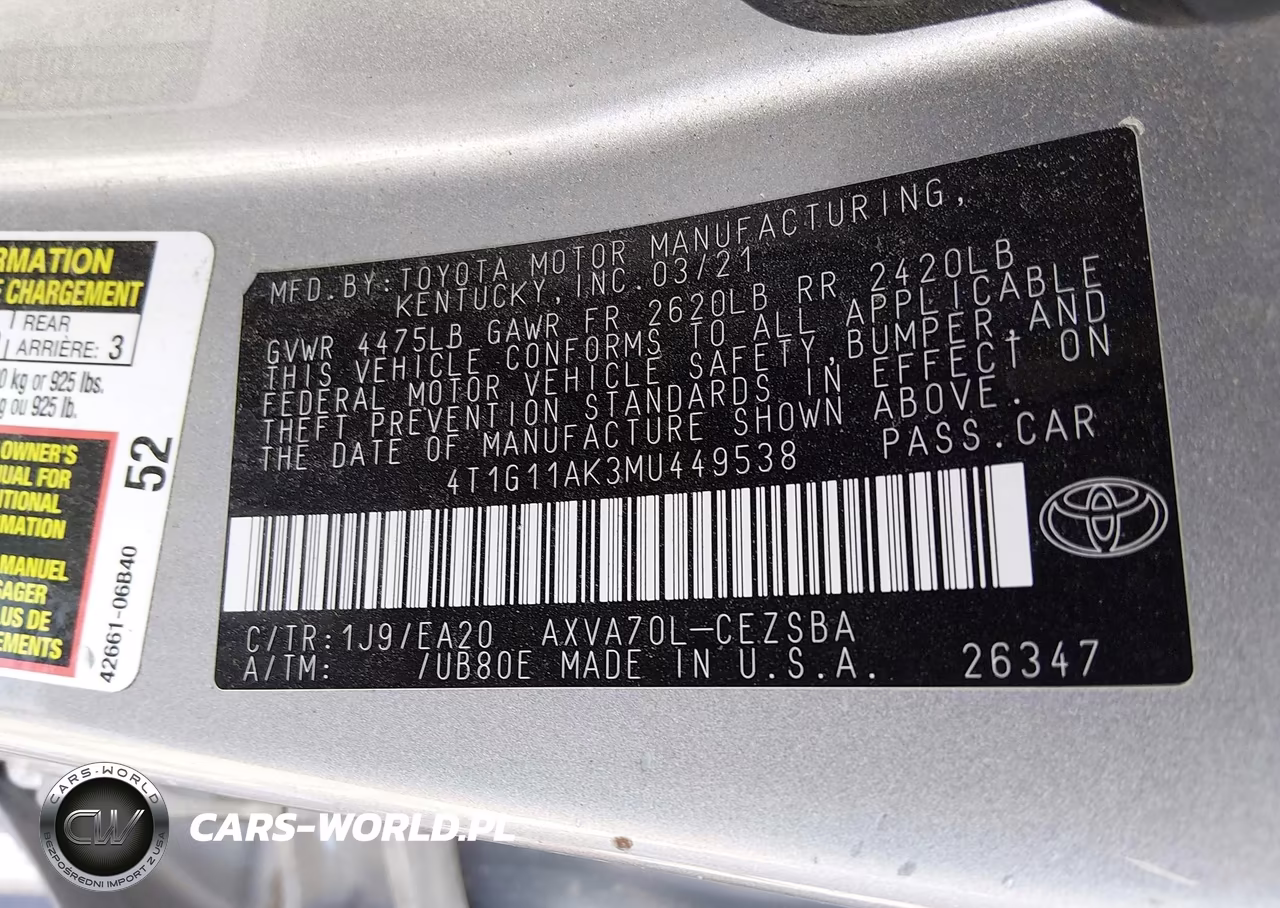 2021 Toyota Camry Se VIN:4T1G11AK3MU449538 - 9