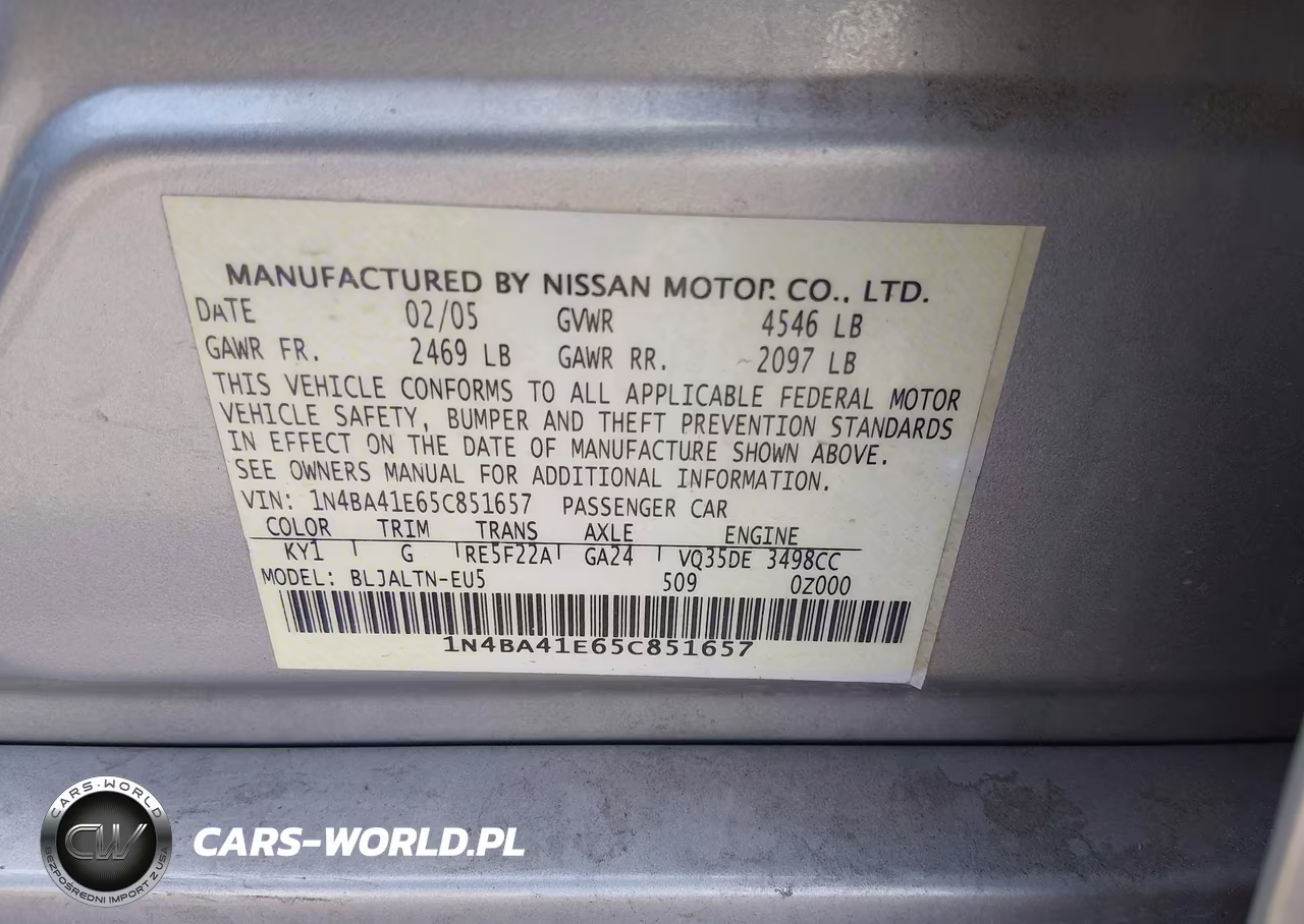 2005 Nissan Maxima 3.5 Se VIN:1N4BA41E65C851657 - 9