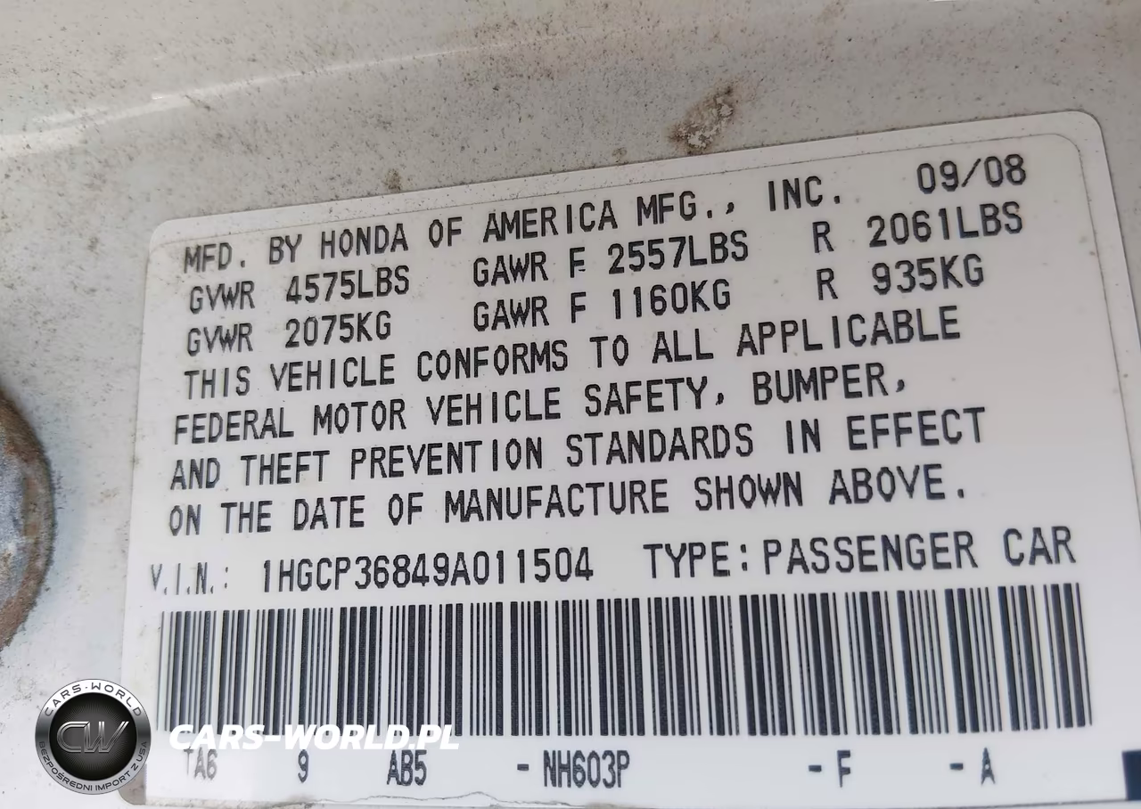 2009 Honda Accord 3.5 Ex-L VIN:1HGCP36849A011504 - 9