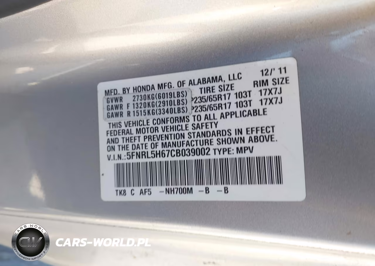 2012 Honda Odyssey Ex-L VIN:5FNRL5H67CB039002 - 9