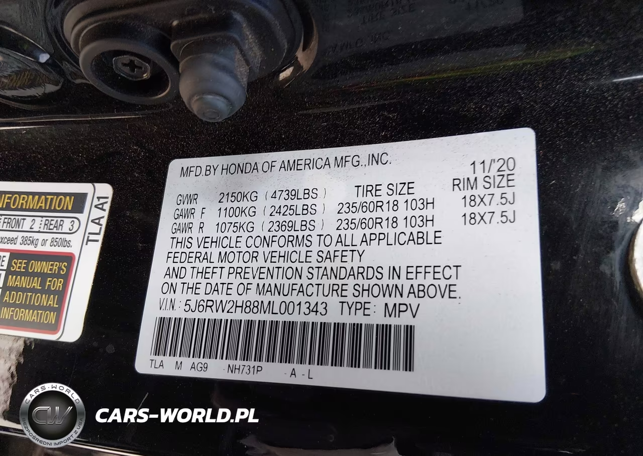 2021 Honda Cr-V Awd Ex-L VIN:5J6RW2H88ML001343 - 9