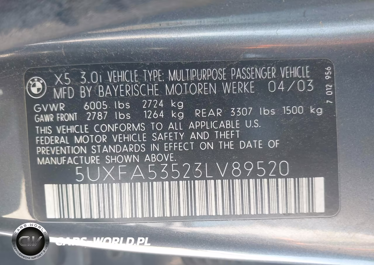 2003 BMW X5 3.0I VIN:5UXFA53523LV89520 - 9
