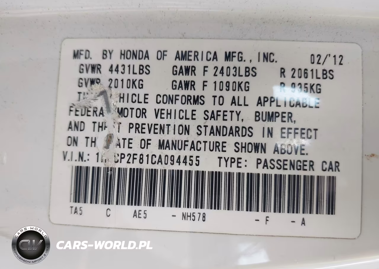 2012 Honda Accord 2.4 Ex-L VIN:1HGCP2F81CA094455 - 9