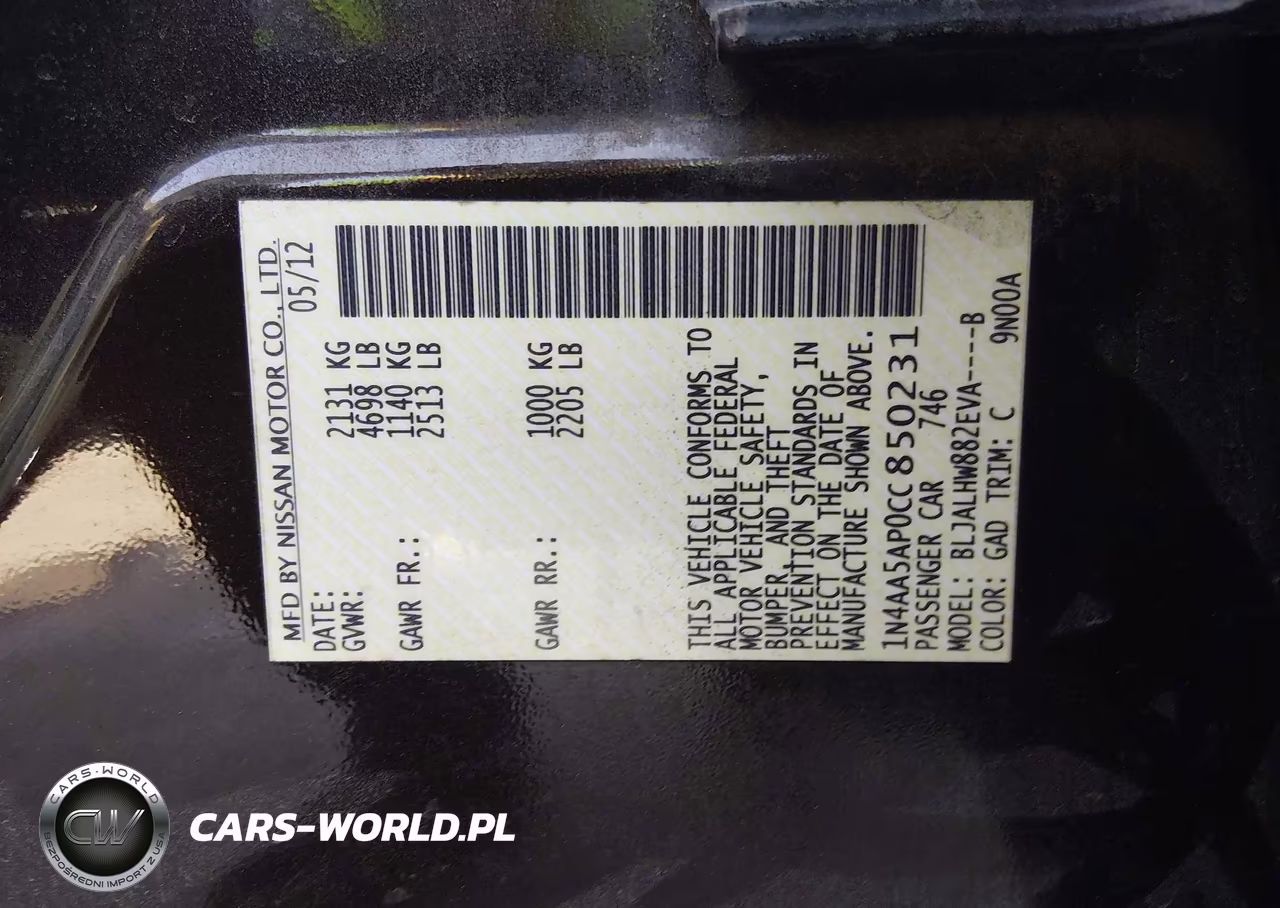 2012 Nissan Maxima 3.5 Sv VIN:1N4AA5AP0CC850231 - 9
