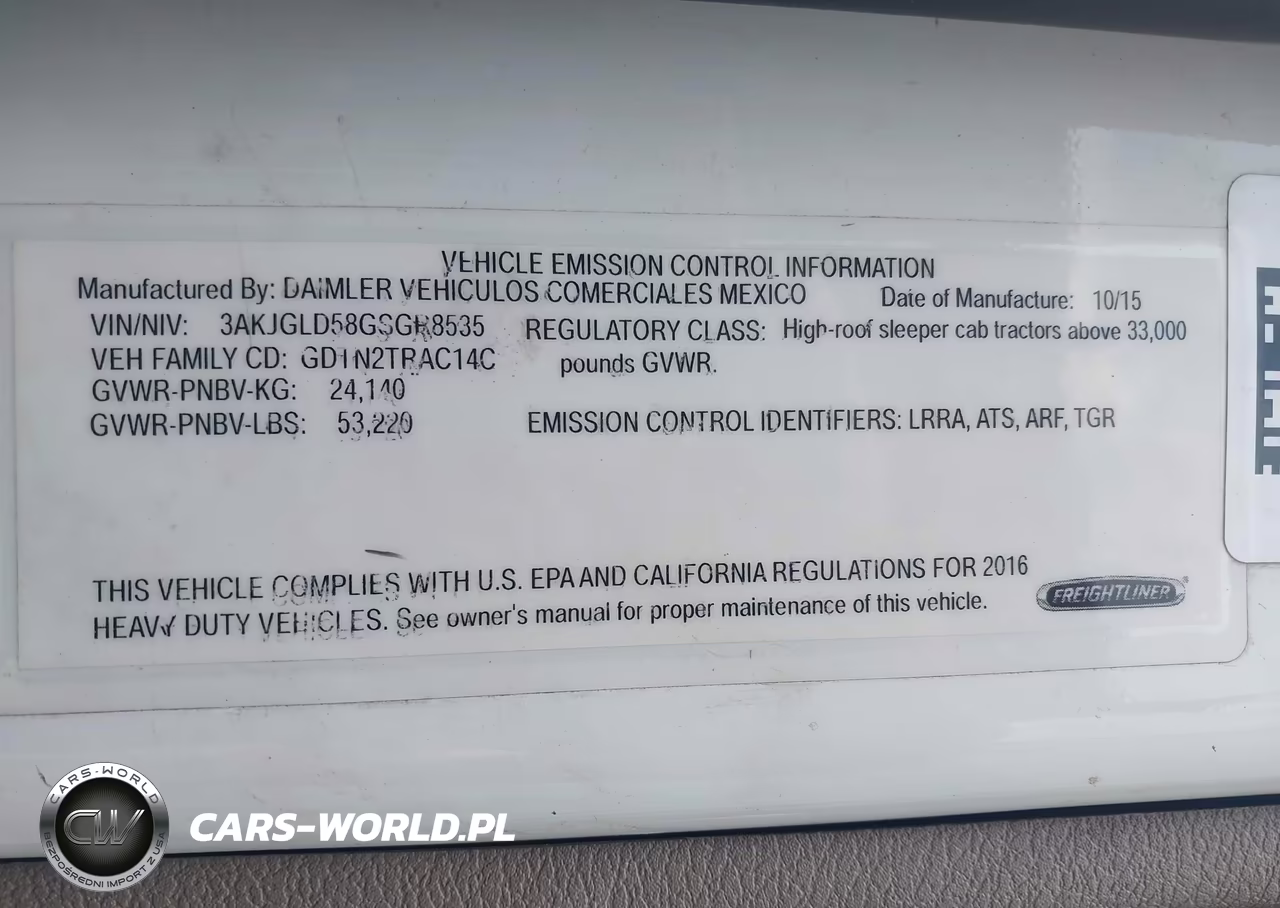 2016 Freightliner Cascadia 125 VIN:3AKJGLD58GSGR8535 - 8