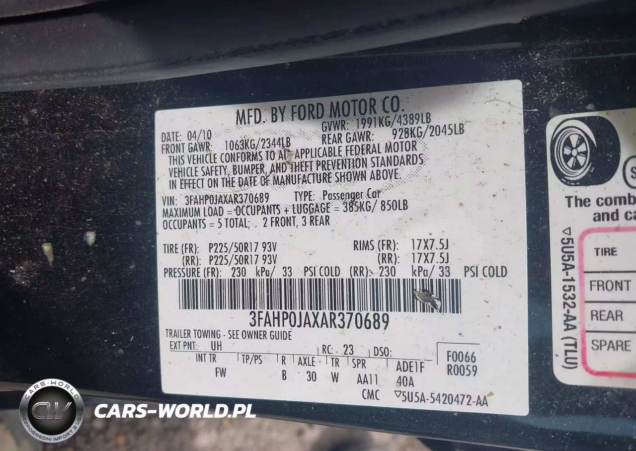 2010 Ford Fusion Sel VIN:3FAHP0JAXAR370689 - 9