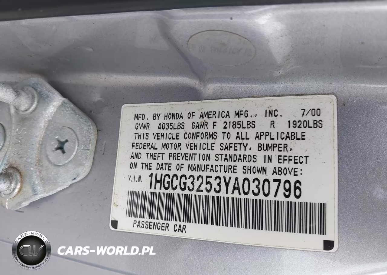 2000 Honda Accord 2.3 Ex VIN:1HGCG3253YA030796 - 9