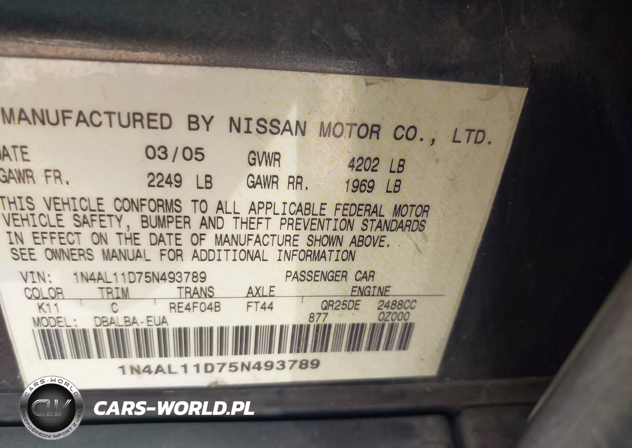 2005 Nissan Altima 2.5 S VIN:1N4AL11D75N493789 - 9
