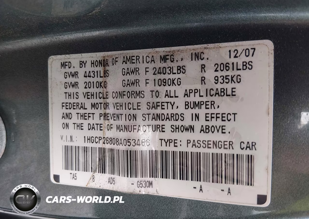 2008 Honda Accord 2.4 Ex-L VIN:1HGCP26808A053466 - 9