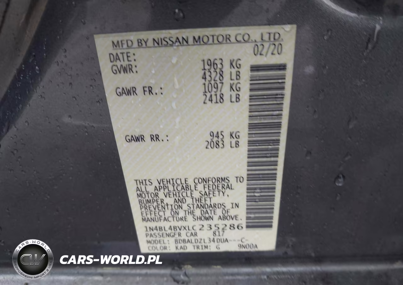 2020 Nissan Altima S Fwd VIN:1N4BL4BVXLC235286 - 9