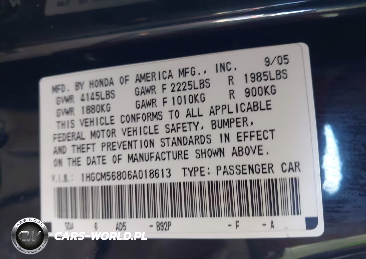 2006 Honda Accord 2.4 Ex VIN:1HGCM56806A018613 - 9