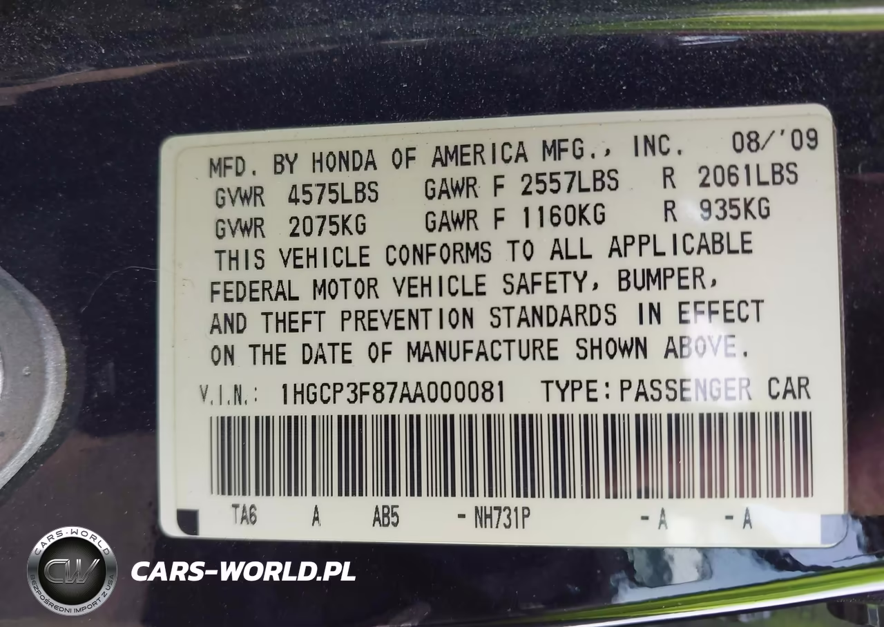 2010 Honda Accord 3.5 Ex-L VIN:1HGCP3F87AA000081 - 9