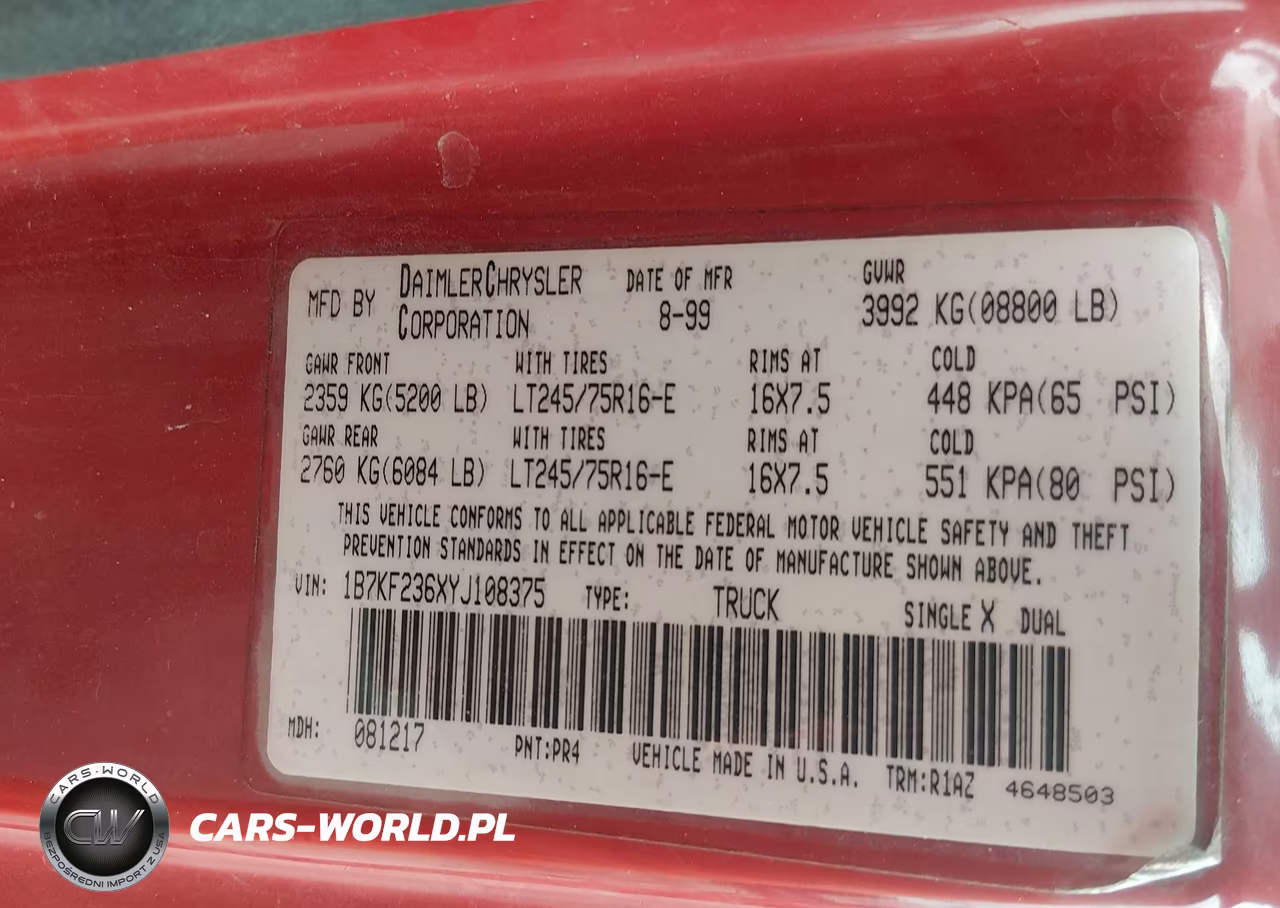 2000 Dodge Ram 2500 St VIN:1B7KF236XYJ108375 - 9