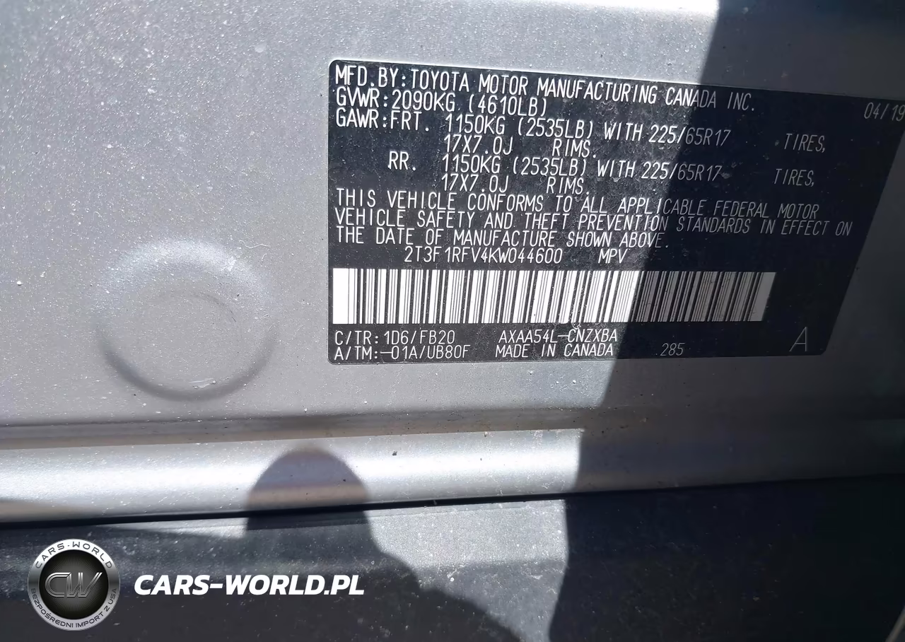 2019 Toyota Rav4 Le VIN:2T3F1RFV4KW044600 - 9