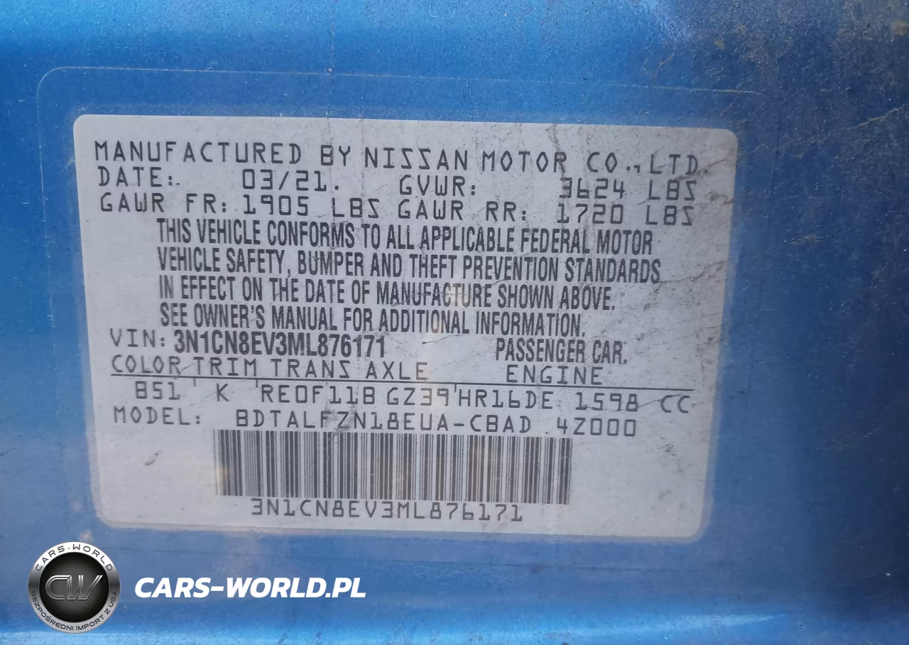 2021 Nissan Versa Sv Xtronic Cvt VIN:3N1CN8EV3ML876171 - 9