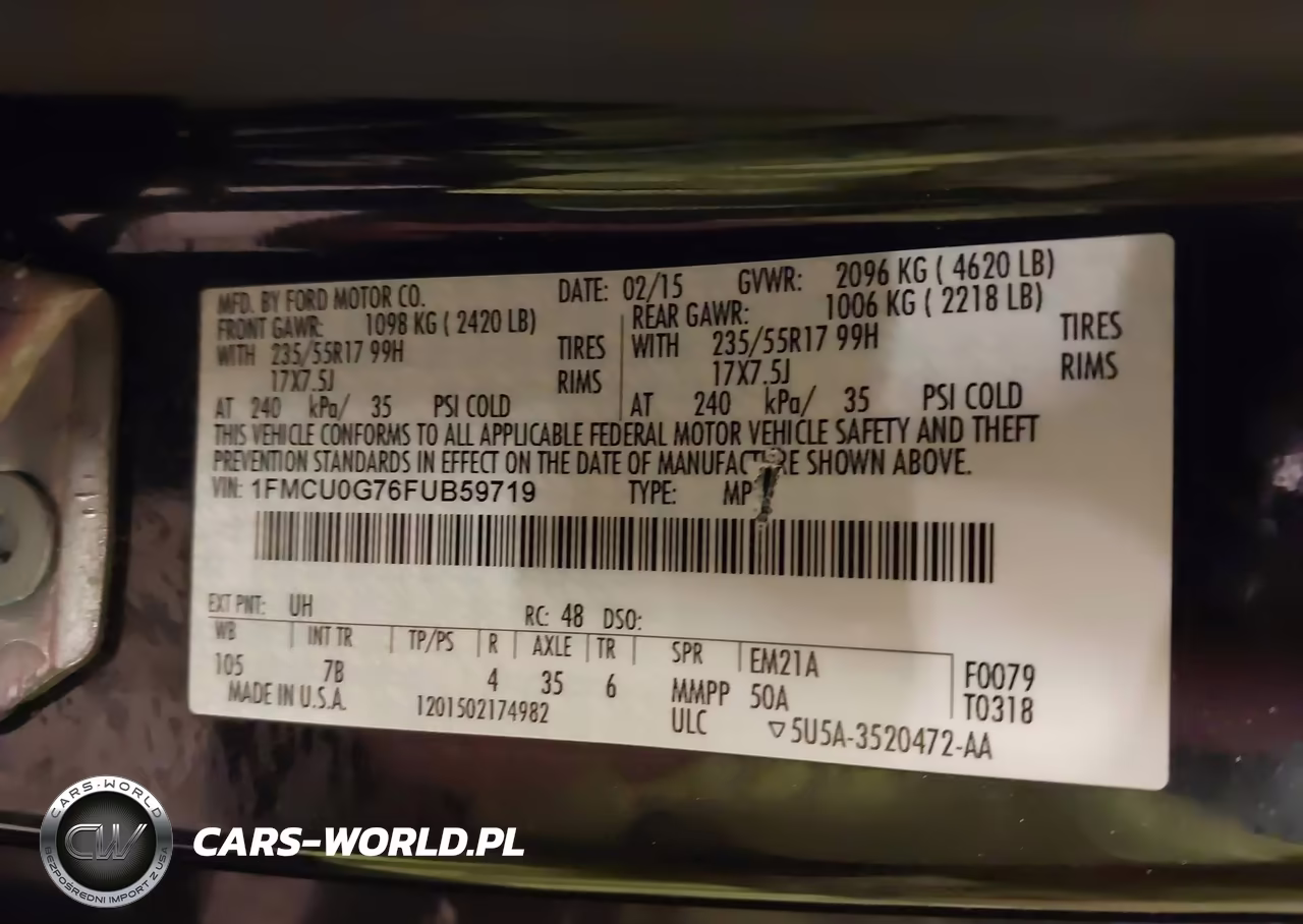 2015 Ford Escape Se VIN:1FMCU0G76FUB59719 - 9
