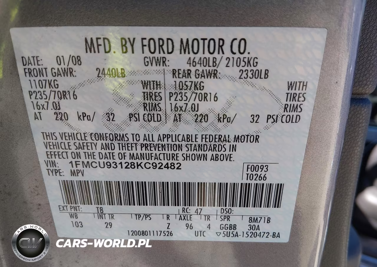 2008 Ford Escape Xlt VIN:1FMCU93128KC92482 - 9