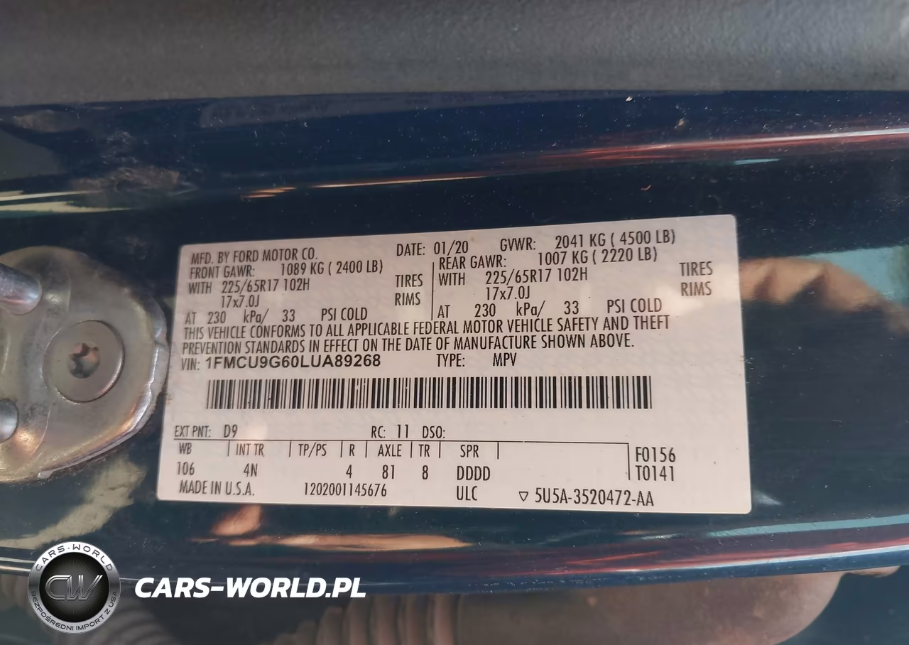 2020 Ford Escape Se VIN:1FMCU9G60LUA89268 - 9