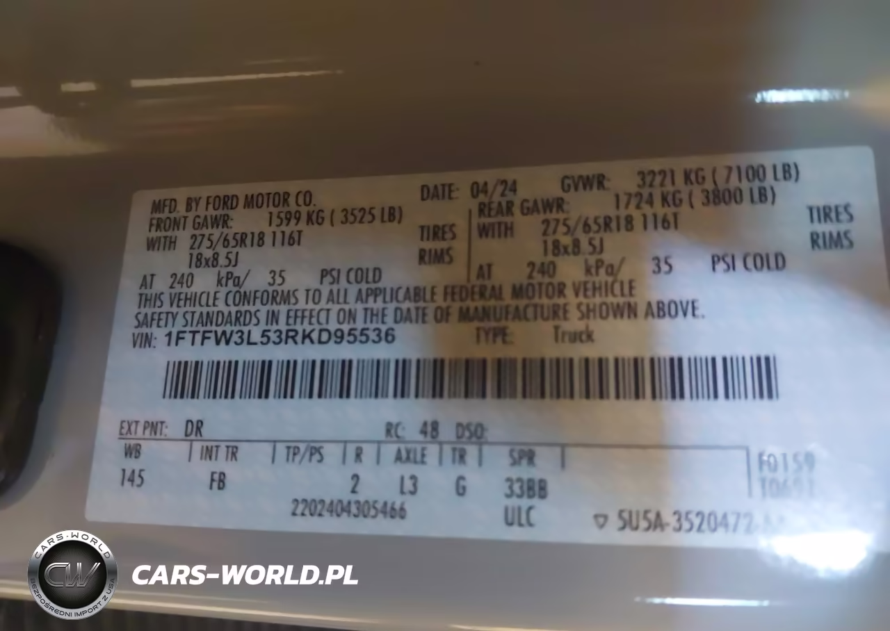 2024 Ford F-150 Xlt VIN:1FTFW3L53RKD95536 - 9