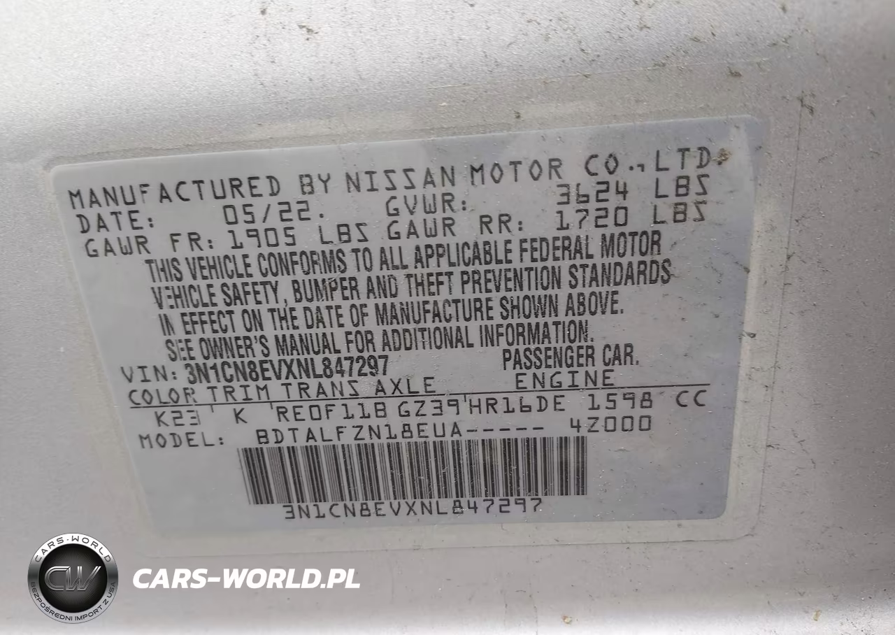2022 Nissan Versa 1.6 Sv Xtronic Cvt VIN:3N1CN8EVXNL847297 - 9