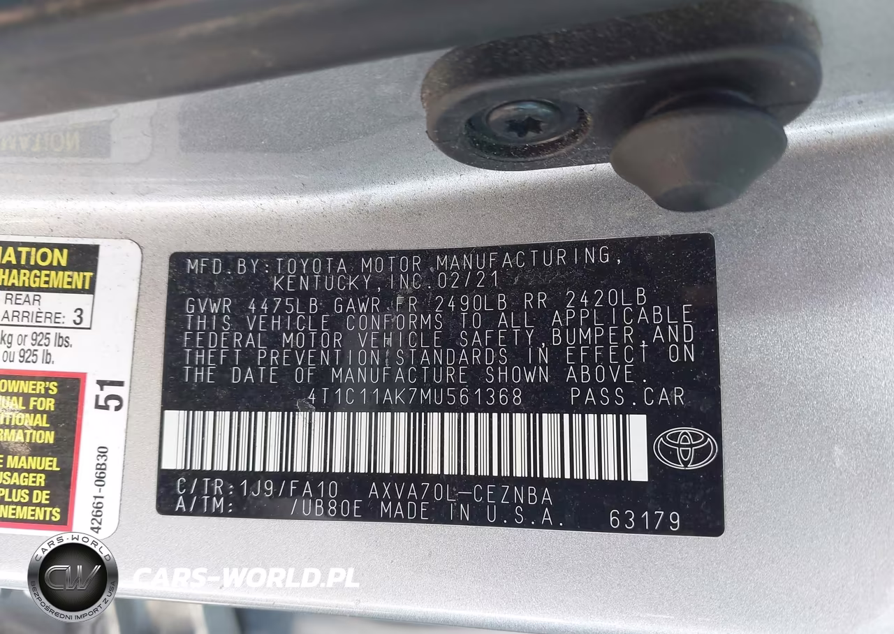 2021 Toyota Camry Le VIN:4T1C11AK7MU561368 - 9