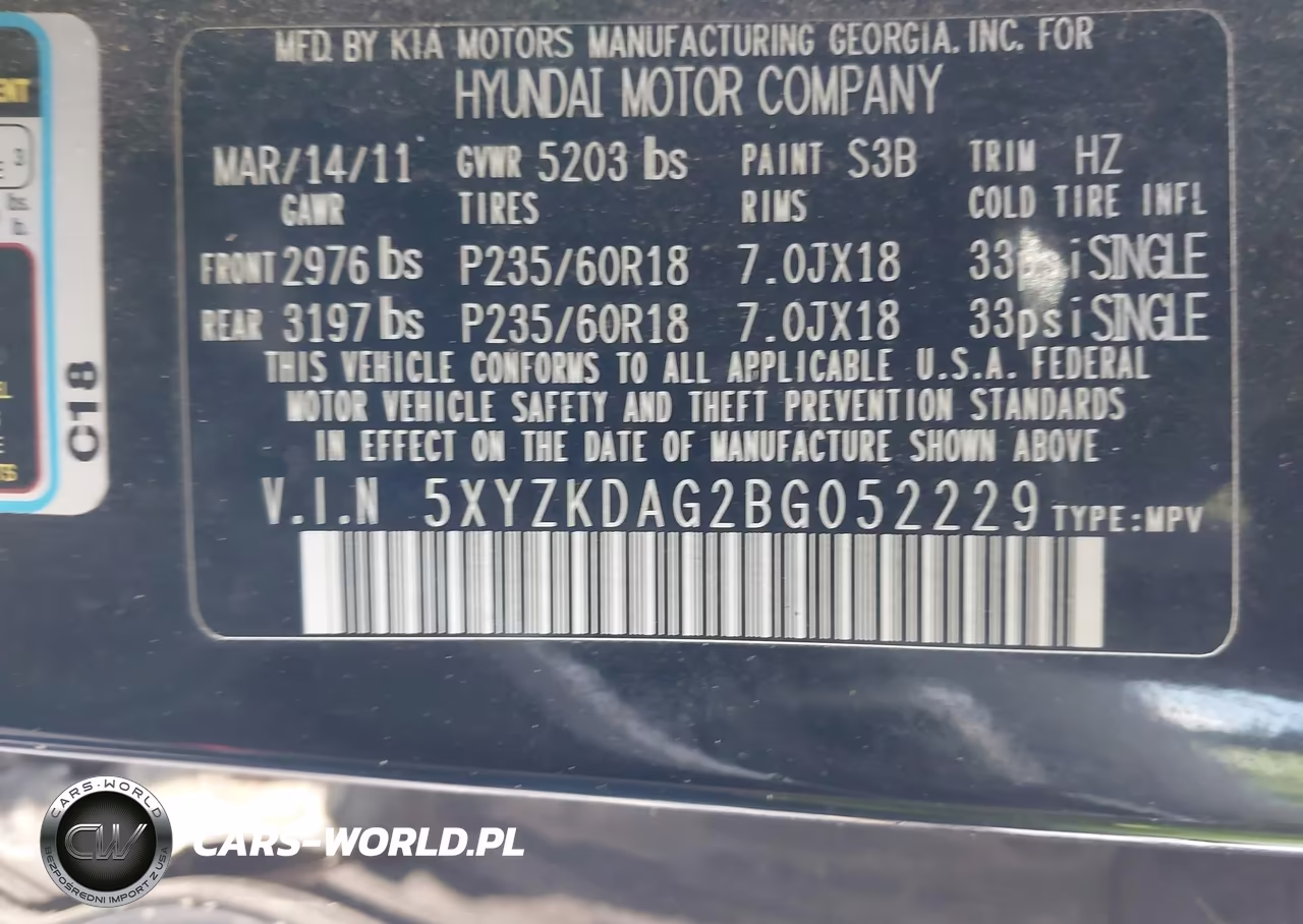 2011 Hyundai Santa Fe Limited V6 VIN:5XYZKDAG2BG052229 - 9
