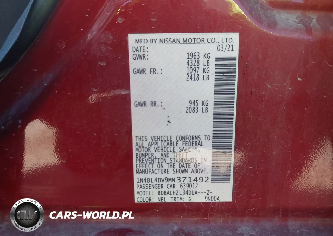 2021 Nissan Altima Sv Fwd VIN:1N4BL4DV9MN371492 - 9