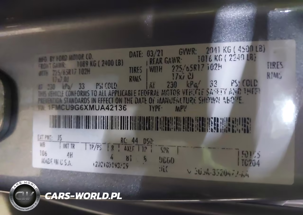 2021 Ford Escape Se VIN:1FMCU9G6XMUA42136 - 9