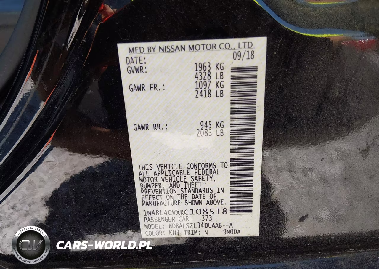 2019 Nissan Altima 2.5 Sr VIN:1N4BL4CVXKC108518 - 9