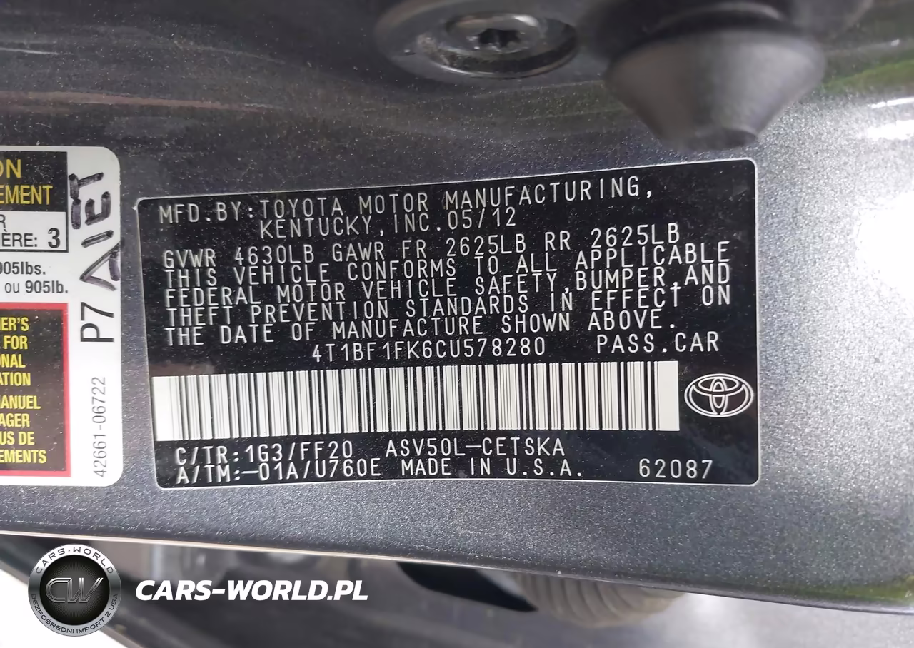 2012 Toyota Camry Se VIN:4T1BF1FK6CU578280 - 9