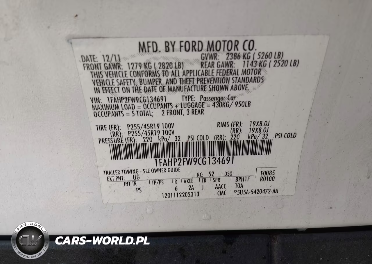 2012 Ford Taurus Limited VIN:1FAHP2FW9CG134691 - 9
