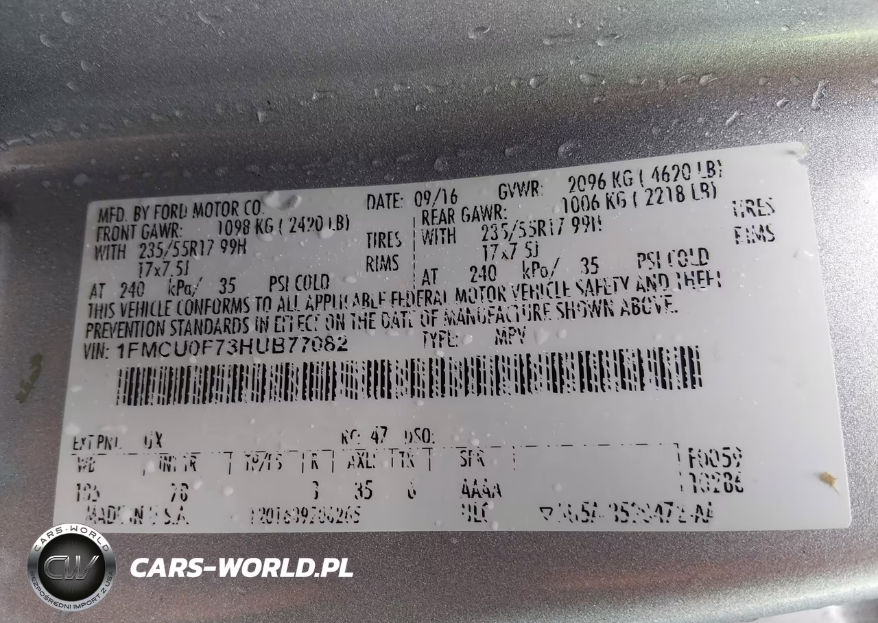 2017 Ford Escape S VIN:1FMCU0F73HUB77082 - 9