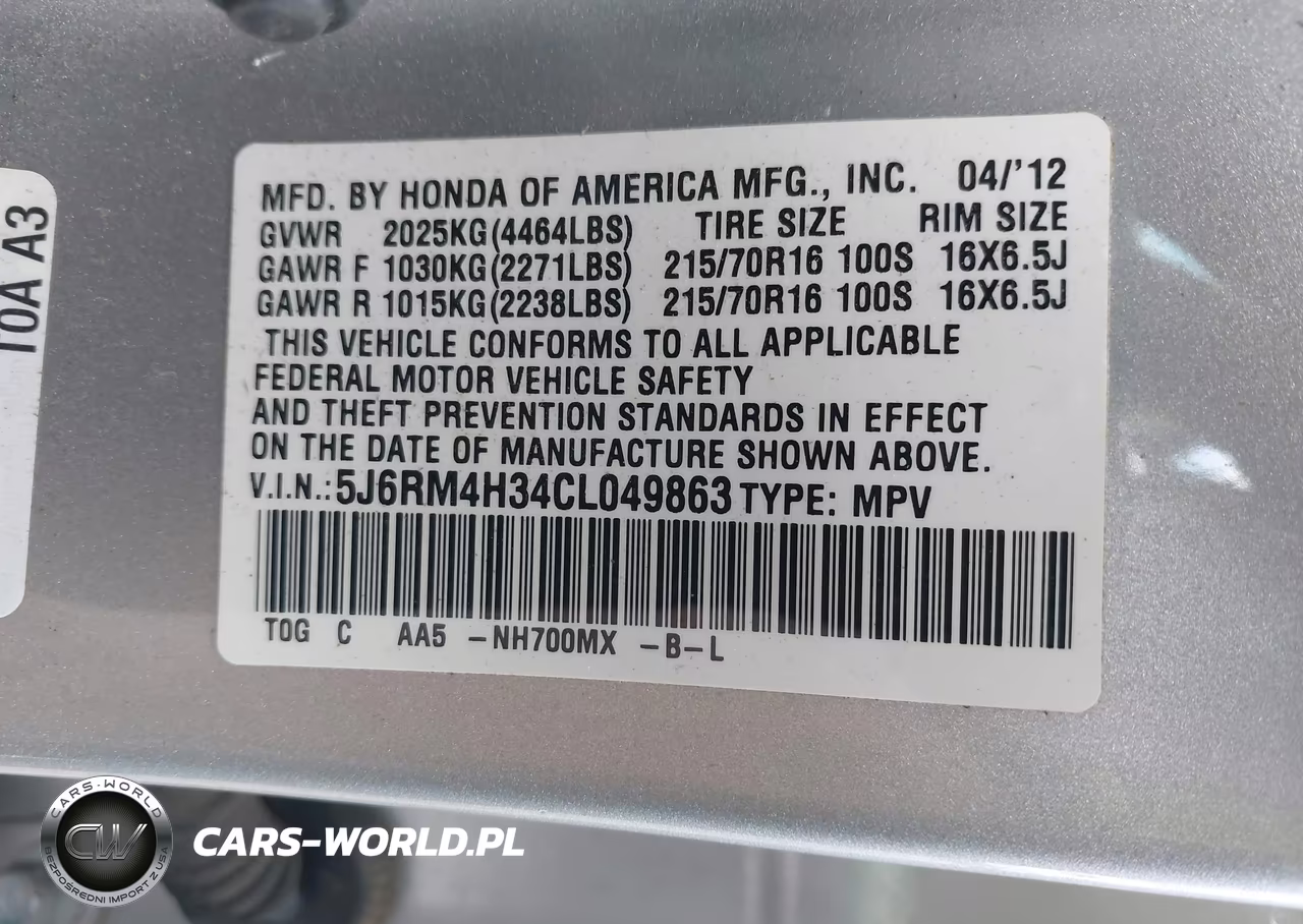 2012 Honda Cr-V Lx VIN:5J6RM4H34CL049863 - 9