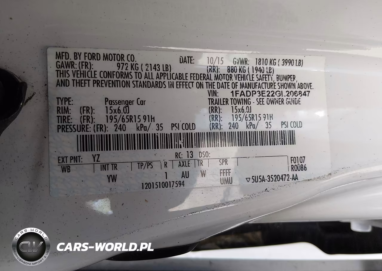 2016 Ford Focus S VIN:1FADP3E22GL206847 - 12